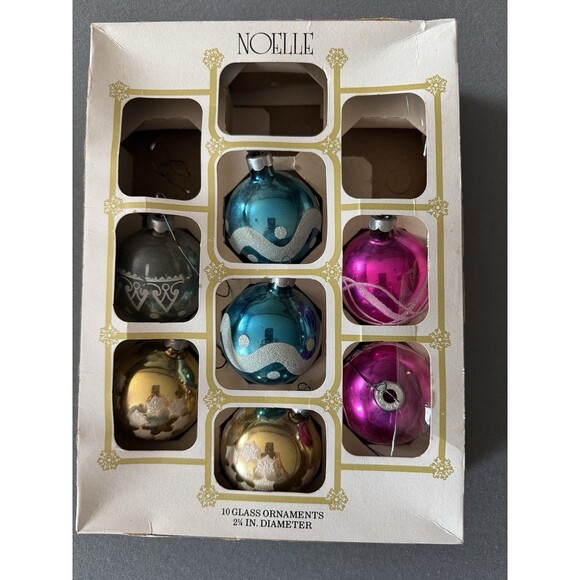 Noelle Glass Ornaments Box of 7 Vintage glass Christmas ornaments - Picture 1 of 6